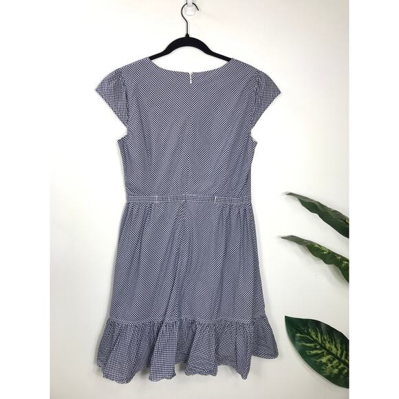 J.Crew Women's 8 Faux Wrap Ruffle Gingham Short Dress Navy White Cottagecore - Picture 2 of 11